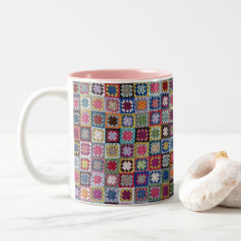 Taza Bicolor Scrappy Granny Square Blanket 11 oz 2-tone Mug