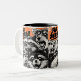 Taza Bicolor Screaming Faces in Black and White Zine Art