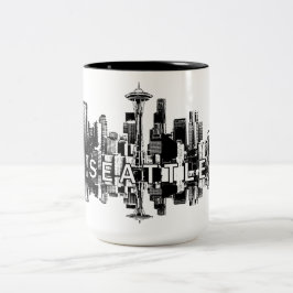 Taza Bicolor Seattle, el horizonte de Washington con tinta negr