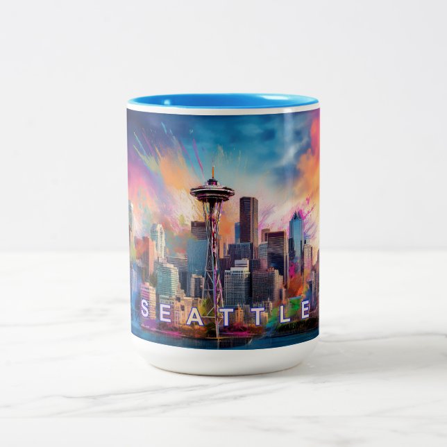 Taza Bicolor Seattle Skyline Urban City Art (Centro)