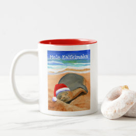 Taza Bicolor Sello monje Mele Kalikimaka con mug de Santa Hat