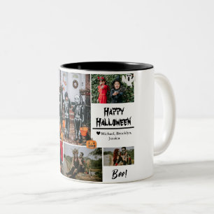Taza Bicolor Sencillo collage de la familia de fotos Halloween