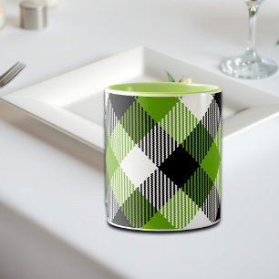 Taza Bicolor Sencillo Tartán Plaids Neon Green