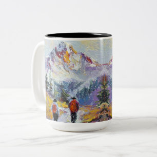 Taza Bicolor Senderismo - Pintura de las montañas de Colorado -
