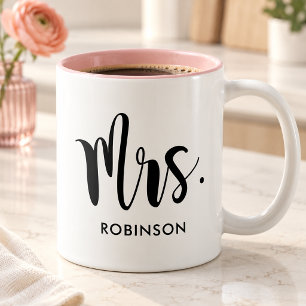 Taza Bicolor Señora Black Escritura Moderna Personalizada Boda