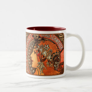 Taza Bicolor Señora hermosa Mug/taza de Nouveau del arte de