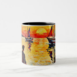 Taza Bicolor Sentado en el Muelle