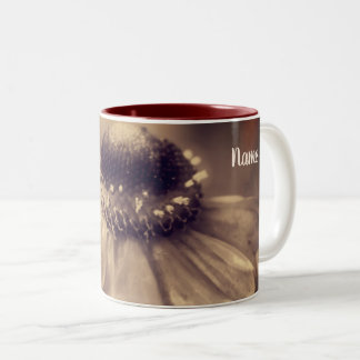 Taza Bicolor Sepia de edad Zinnia Flor Personalizada