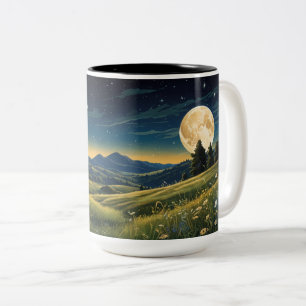 Taza Bicolor Serene Meadow bajo el cielo estrellado Moonlit Wil