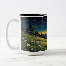 Taza Bicolor Serene Meadow bajo el cielo estrellado Moonlit Wil