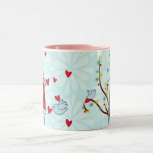 Taza Bicolor Shabby Chic Floral and Hearts