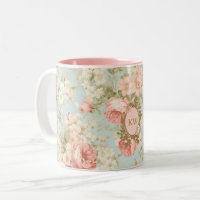Shabby Chic Vintage Rosa Rosa Rosa Floral Monogram