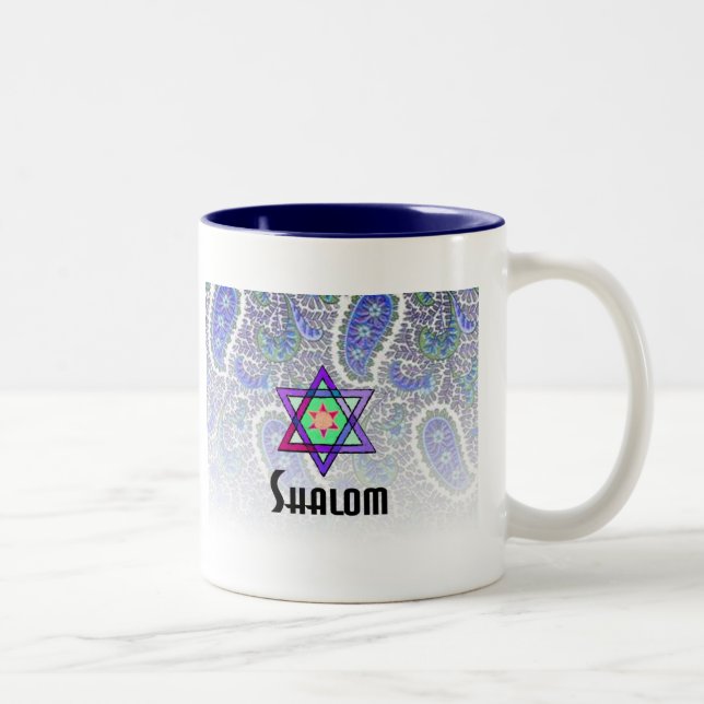 Taza Bicolor Shalom en Paisley azul (Derecha)