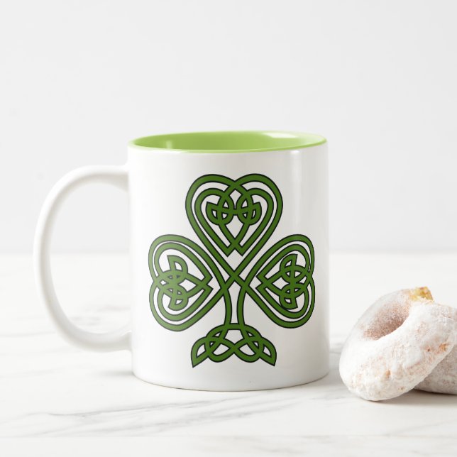 Taza Bicolor Shamrock celta - Día de St Patricks (Con donut)