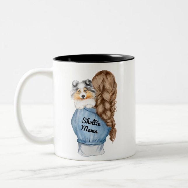 Taza Bicolor Sheltie Mama Brunette w Merle Shetland Sheepdog (Izquierda)