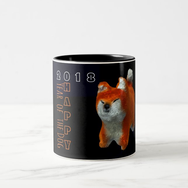 Taza Bicolor Shiba Puppy 3D Año de Arte Digital Zodiac 2T Mug (Centro)