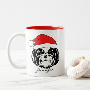 Taza Bicolor Shih Tzu Dog Santa Hat