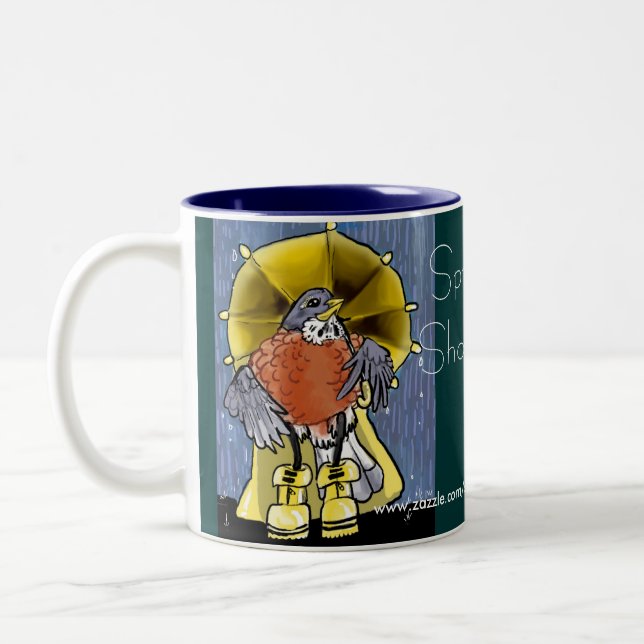 Taza Bicolor Showers de primavera, Día lluvioso Robin Mug (Izquierda)