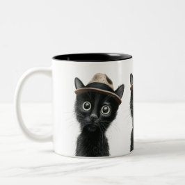 Taza Bicolor Shy Guy in a Trilby - Adorable Black Cat