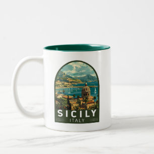 Taza Bicolor Sicilia Italia Viaje de Arte Vintage