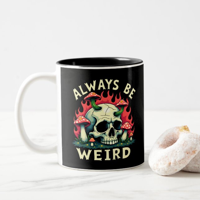 Taza Bicolor Siempre Sea Raro Skull Retro Mushroom Psychedel (Con donut)