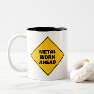 Taza Bicolor Signo de advertencia amarillo clásico gracioso tra