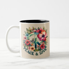 Taza Bicolor Signo de paz retro "Paz y amor" de los 70 de porra