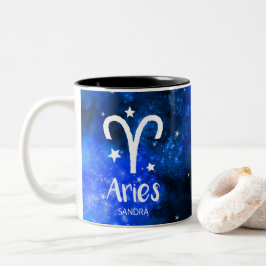Taza Bicolor Signo Monograma, Aries Zodiaco, Galaxia Azul