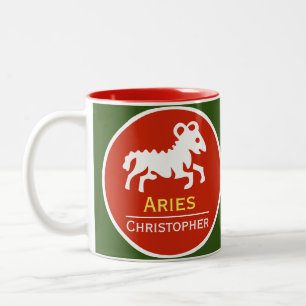 Taza Bicolor Signo zodiacal Aries con el nombre del propietario