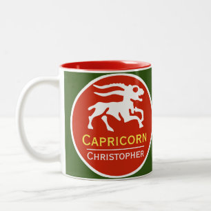 Taza Bicolor Signo zodiacal Capricornio con el nombre del propi