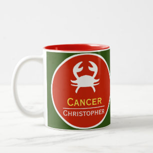Taza Bicolor Signo zodiacal de Cáncer con el nombre del propiet