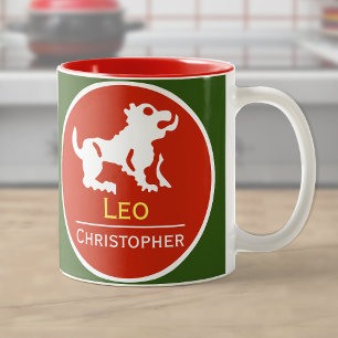 Taza Bicolor Signo zodiacal de Leo con el nombre del propietari