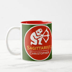 Taza Bicolor Signo zodiacal de Sagitario con el nombre del prop