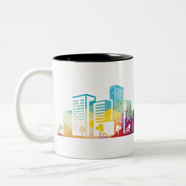 Taza Bicolor silhouette cityscape edificio icono color ciudad (Izquierda)