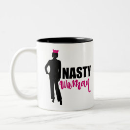 Taza Bicolor Silhouette de mujer desagradable y Gorra de gato r