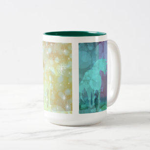 Taza Bicolor Silhouette de Unicornio flotante (amarillo/verde a