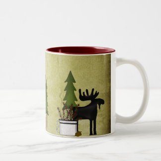 Taza Bicolor Silhouette Moose Rústico Montaña Country