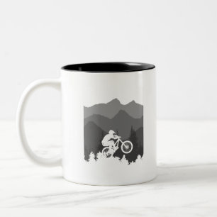 Taza Bicolor Silueta de bicicleta de montaña para el fanático