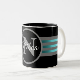 Taza Bicolor Silueta de círculo monocromático Rayas negras y gr