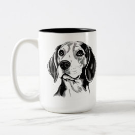Taza Bicolor Silueta de contorno blanco y negro de perro Beagle