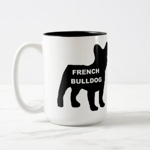 Taza Bicolor silueta de nombre de bulldog francés