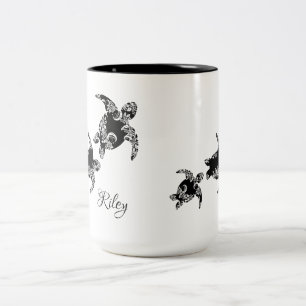 Taza Bicolor Silueta de tortugas marinas con nombre