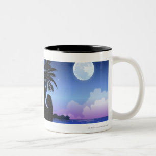 Taza Bicolor Silueta de un par que abraza en la playa