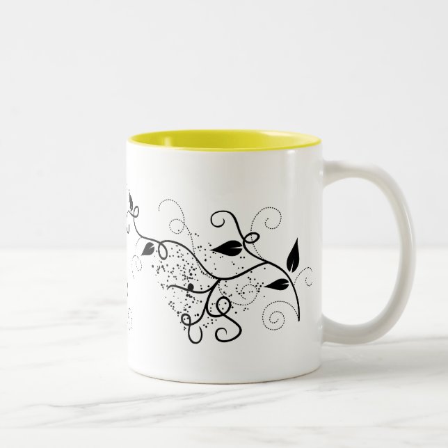 Taza Bicolor Silueta negra y blanca de la rama del remolino de (Derecha)