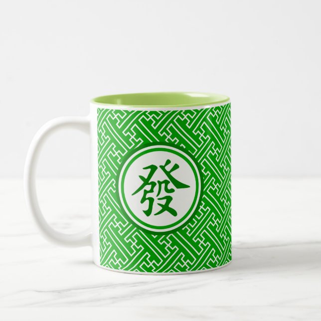 Taza Bicolor Símbolo afortunado de Mahjong - verde oscuro (Izquierda)