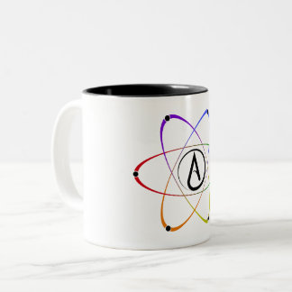 Taza Bicolor Símbolo de átomo ateo arcoíris negro
