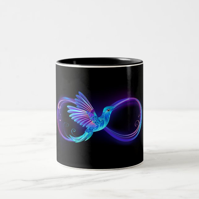Taza Bicolor Símbolo de infinito neón con colibrí brillante (Centro)