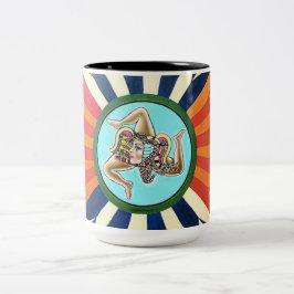 Taza Bicolor Símbolo de Trinacria del la de Sicilia de Sicilia