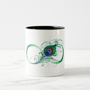 Taza Bicolor Símbolo infinito con pluma de pavo real