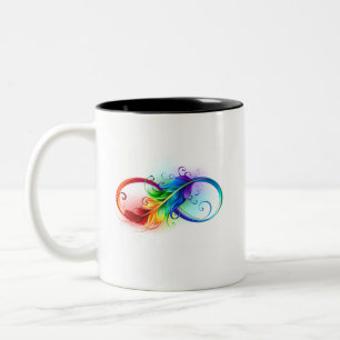 Taza Bicolor Símbolo infinito con plumas arcoiris